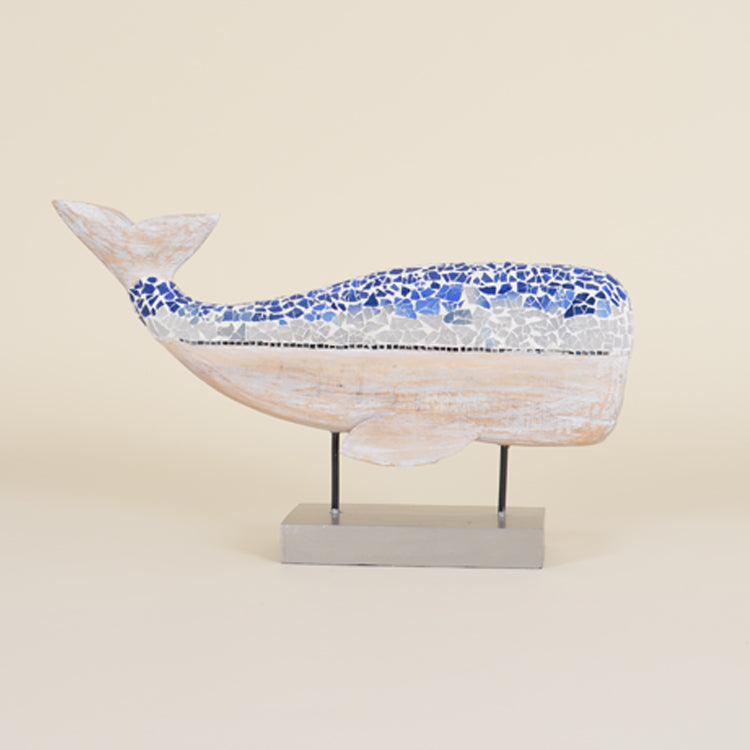 Indoor Blue Whale on Stand with Broken Glass Mosaic Top