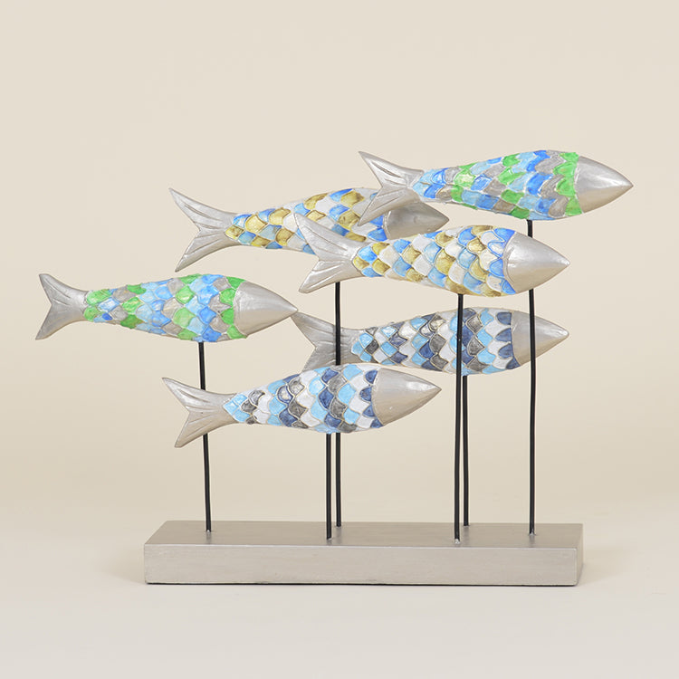 Indoor Set of 6 Colorful Fish on Wood Stand