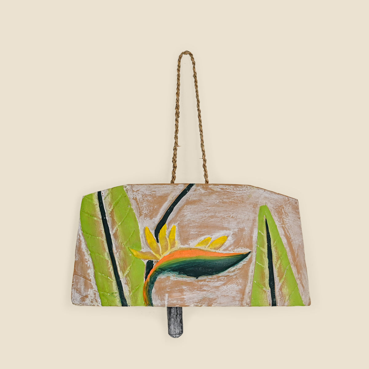 Wood Cow Bell with Bird of Paradise