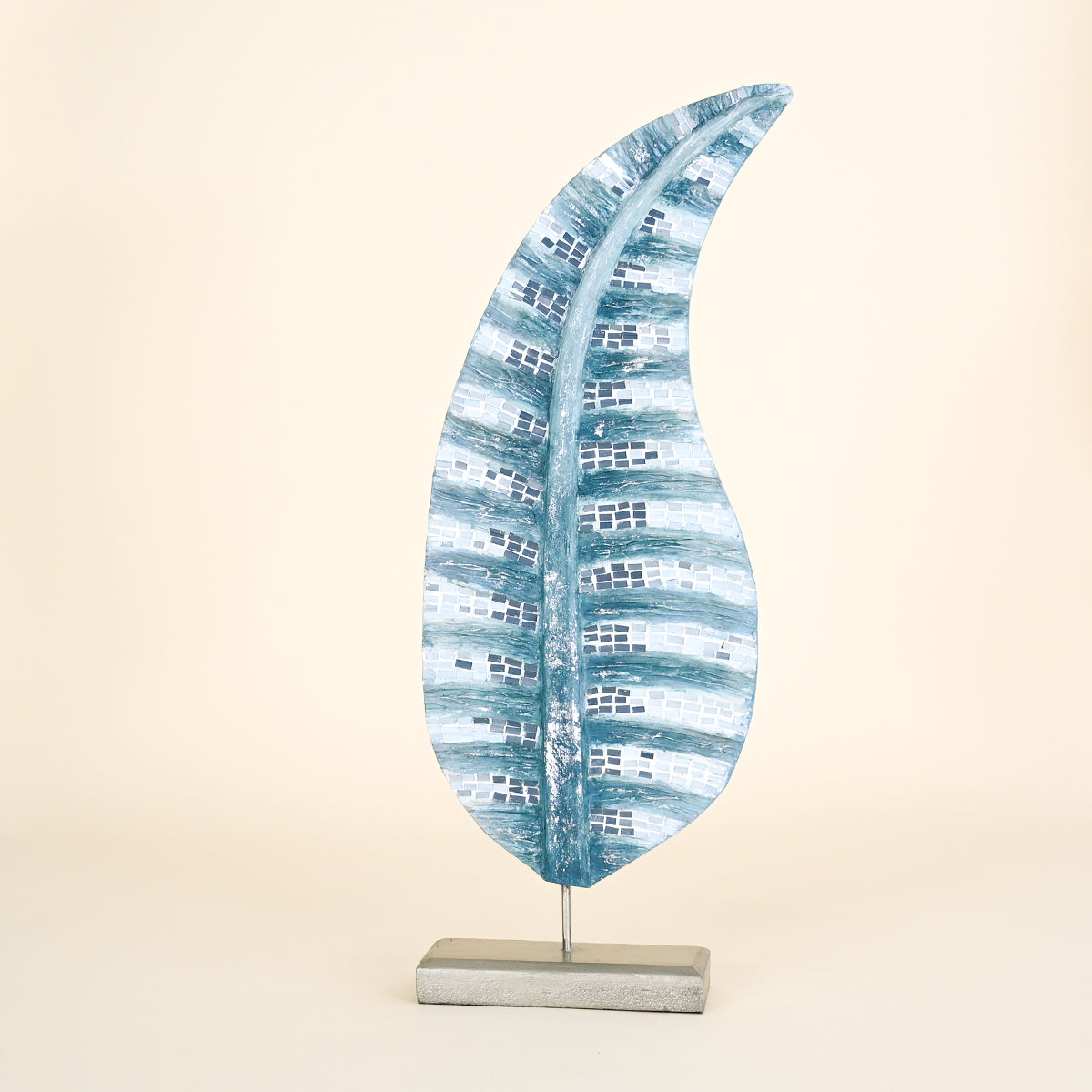 Mosaic Leaf on Stand, Light Blue and Teal