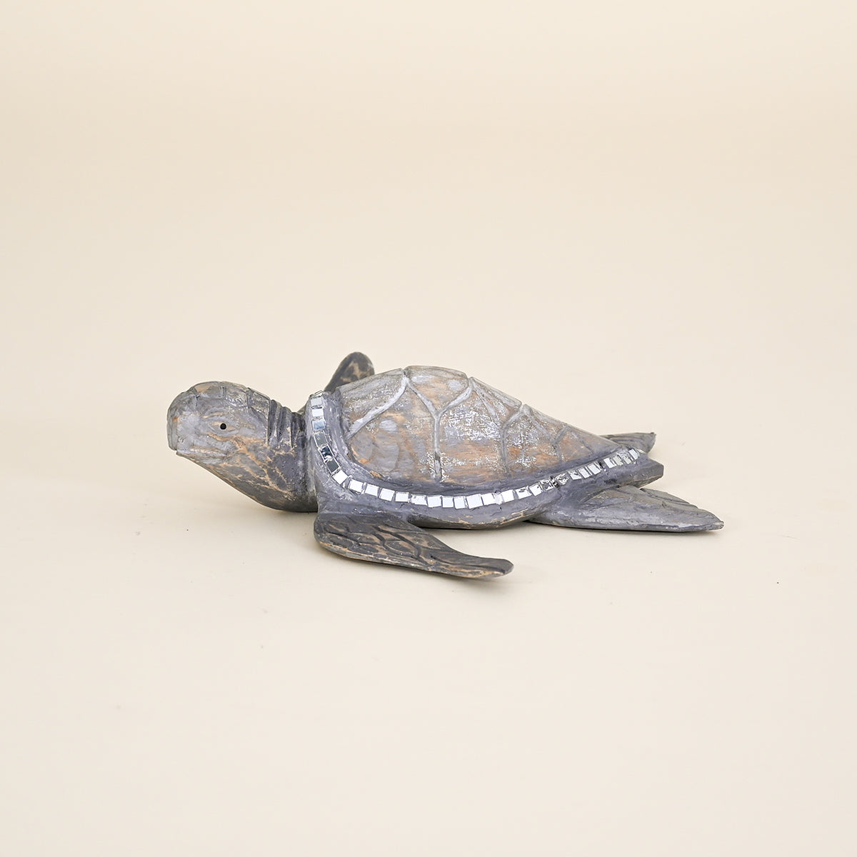 Swimming Turtle, Painted Wood with Silver Mosaic