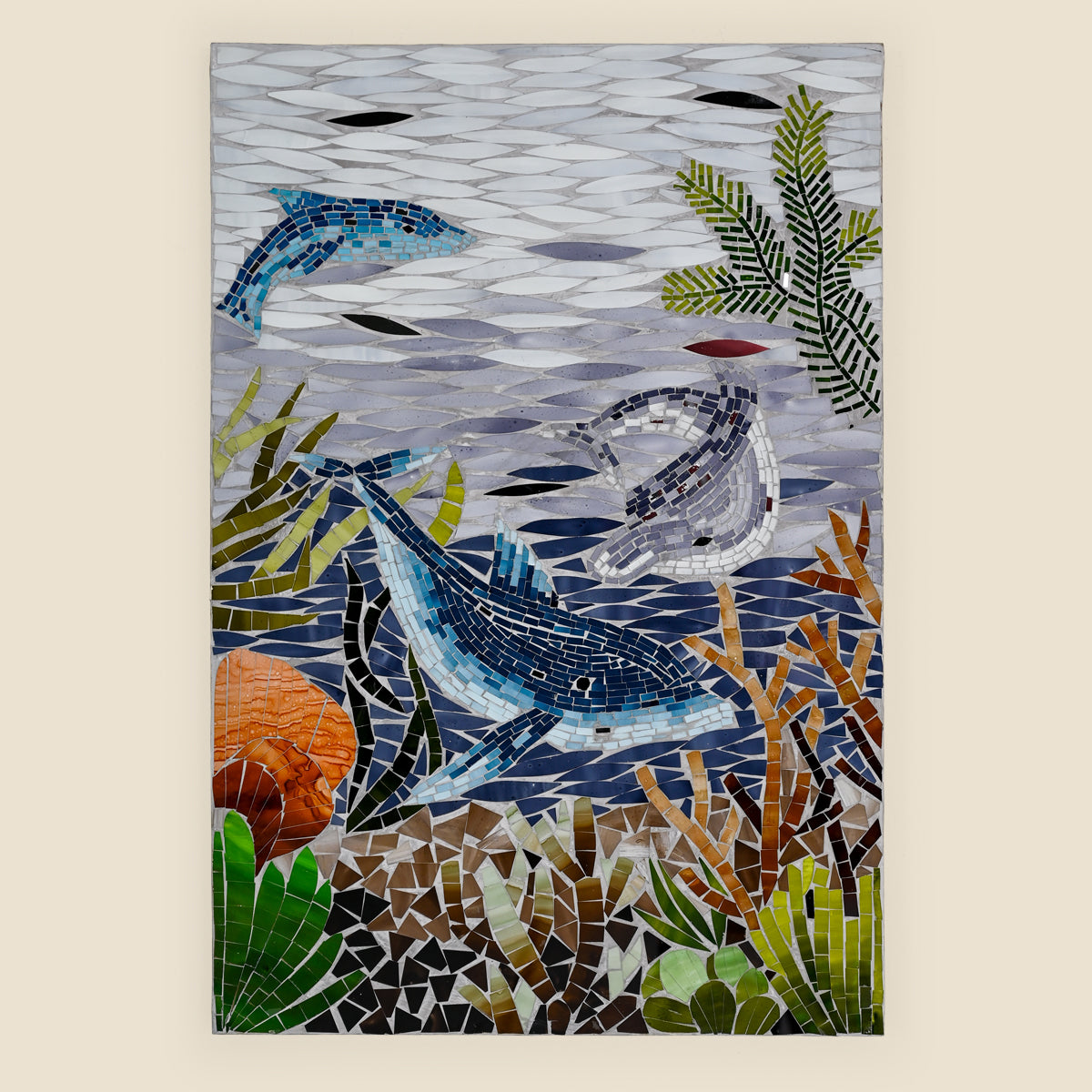 Dolphins Under Water Mosaic Wall Hanging on Canvas