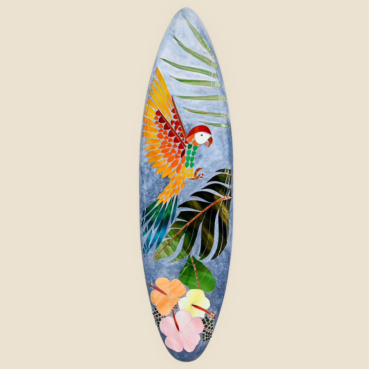 Mosaic Parrot Surfboard Wall Hanging