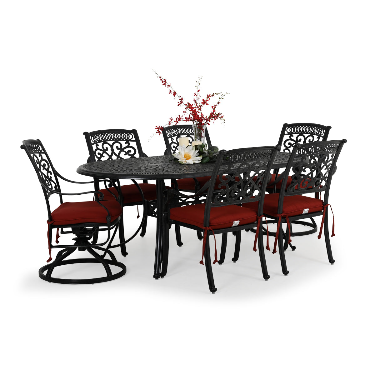 Charleston Outdoor Cast Aluminum 7 Piece Mixed Oval Dining Set