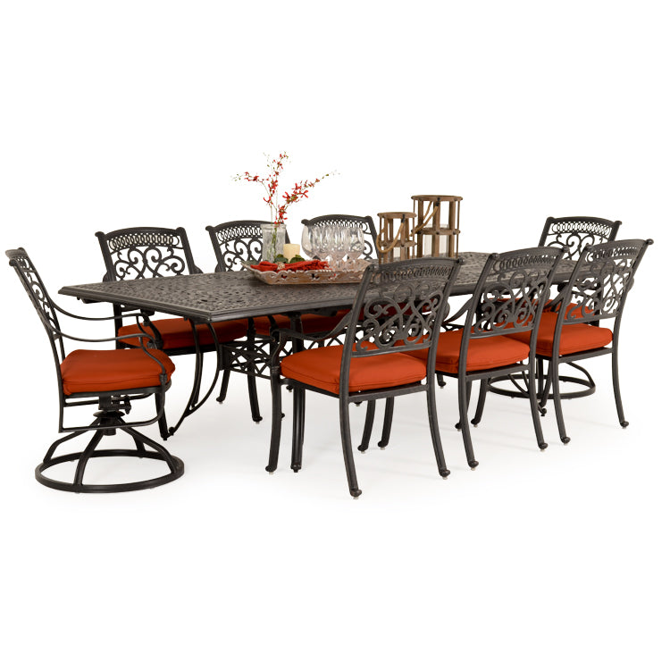 Charleston Outdoor Cast Aluminum 9 Piece Mixed Rectangle Dining Set