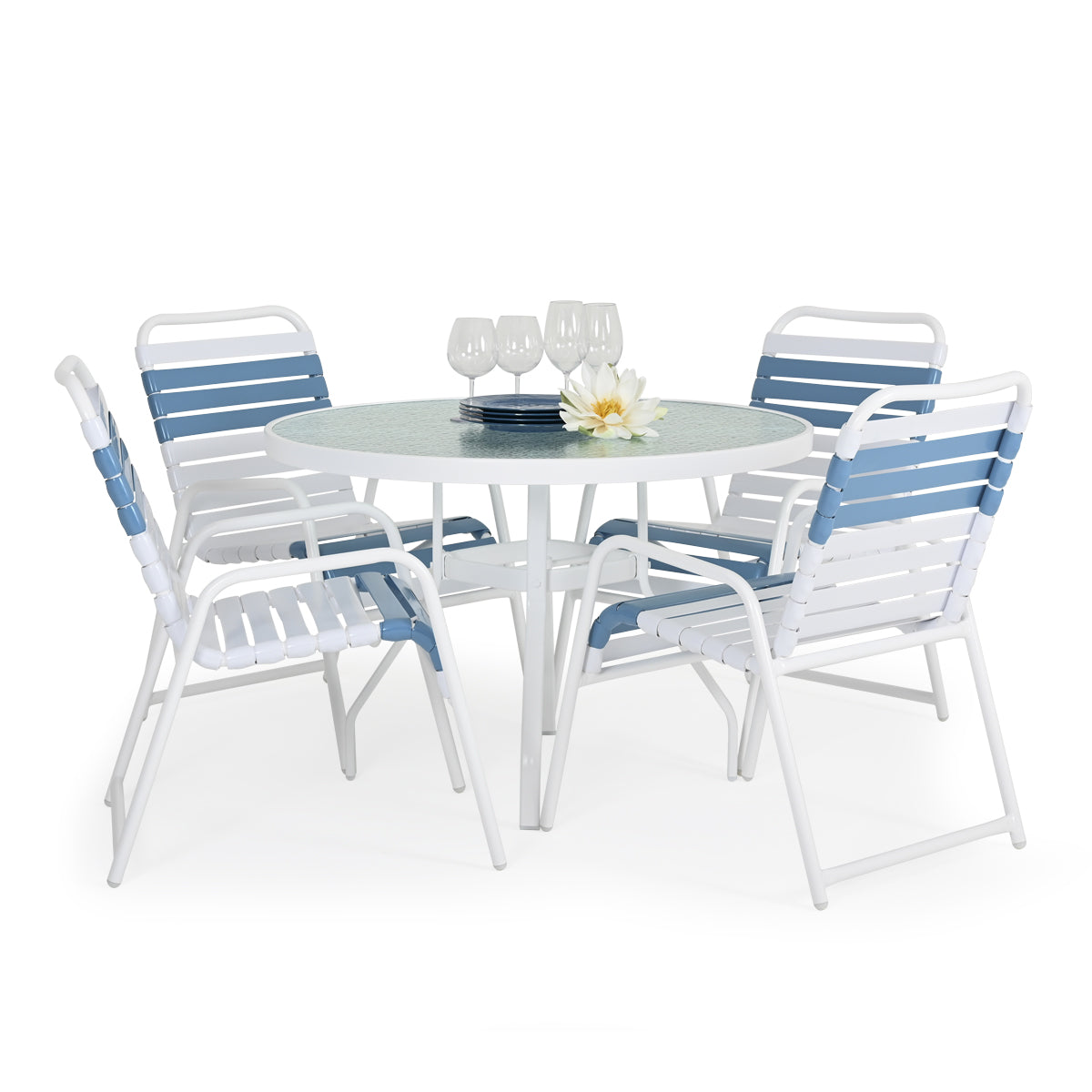 Aluminum Vinyl Strap 5 Piece Dining Set