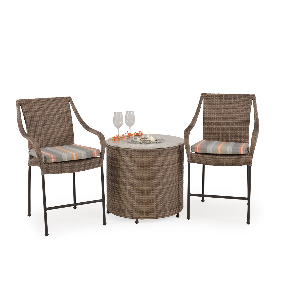 Garden Terrace Outdoor Wicker Counter Stools and Fire Pit