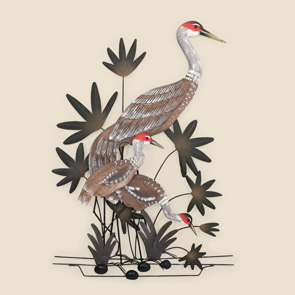 Sandhill Cranes Momma and Chicks Metal Wall Art