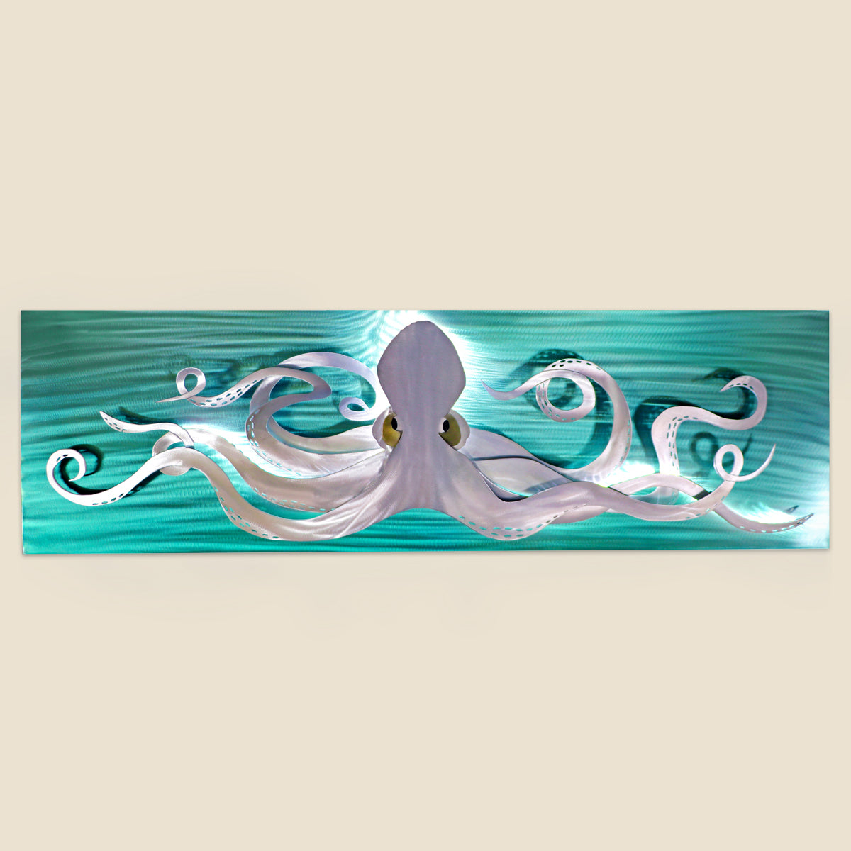 Octopus on Rectangle with LED Light Metal Wall Art